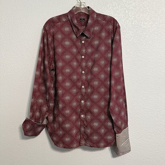 Paul Smith Shirt Mens XL Burgundy Geometric Button Up Flip Cuff Made In Portugal - Picture 1 of 12